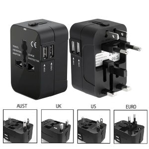 Universal Travel Adapter EU UK US AU AC Power Charger Adapter Outlet Converter Socket Plug Adaptor Connector With Dual USB Port