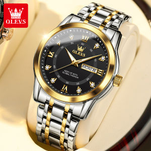 OLEVS Watch For Men Waterproof Quartz Stainless Steel Luminous Gold White Relo For Man With Box