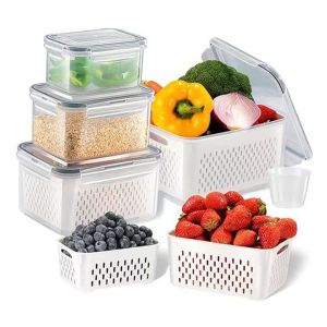 UTOPUS Kitchen Big Capacity With Lid Multifunctioal Vegetable Fruit Fridge Fresh Container Box Drain Basket Refrigerator Storage Box Set