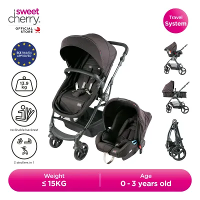 Sweet Cherry 3-in-1 Convertible Baby Stroller with Baby Carrier Car Seat GL600 Vetro S Traveling System