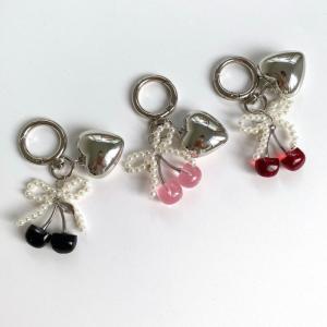 Fashion 3D Crystal Cherry Keychain Pearl Bow Silver Heart Pendant Keyring Womens Bag Accessories Gifts h260723