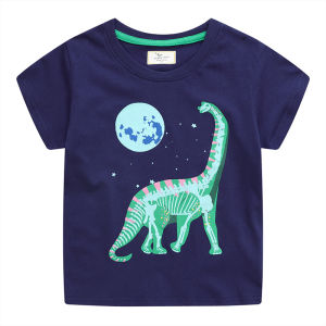 24 New Childrens Short Sleeve T T-shirt Baby Boy Small and Older Childrens Short Sleeve Shirt Knitted Luminous Dinosaur Pattern Distribution