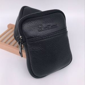 Men Genuine Leather Belt Pouch Compact Waist Bag Coin Purse Card Holder Key Organizer