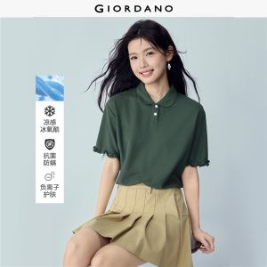 GIORDANO Women Polo Shirts Cooling Ruffle Short Sleeve Polo Shirts Doll Collar Fashionable Casual Loose Polo Shirts 05316392