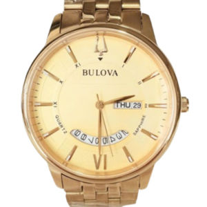 Đồng hồ BULOVA Nam Chính hãng side lớn .Máy quạt nhật .Vỏ Thép mạ vàng.Kính đá saphia Hàng mới 100%