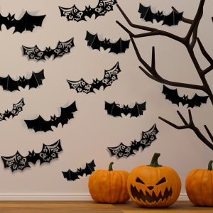 Halloween 3D Black Bat DIY Decals Decoration Hollow Bar Wall Sticker Halloween Home Bedroom Party Scary Decor Props