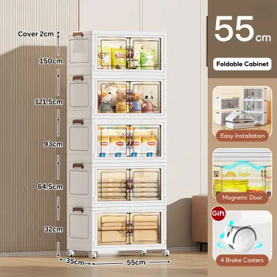 🇸🇬 Ready Stock Foldable Cabinet Drawer Chest Stackable Storage Wardrobe Home Organizer Box Transparent Double Door Cloth