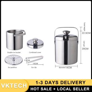 Double Wall Stainless Steel Insulated Chilling Ice Bucket with Lid Tongs and Strainer Cooler Bucket for Home Bar Chilling Beer Champagne Wine Bottle