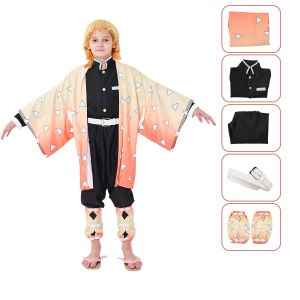 Cosplay Costume For Agatsuma Zenitsu Anime Demon Slayer Party Role Outfit Wig Outfits Set Kimono For Kid and Adult