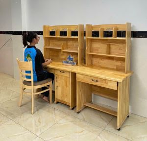 Bàn học sinh gỗ thông tự nhiên đẹp bền có giá sách cho bé giao hàng nhanh hcmbàn học sinh có kệ sách tiện lợi