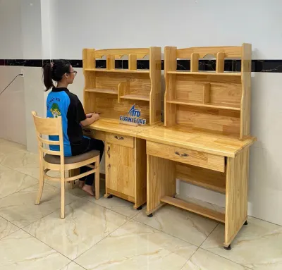 Bàn học sinh gỗ thông tự nhiên đẹp bền có giá sách cho bé giao hàng nhanh hcmbàn học sinh có kệ sách tiện lợi