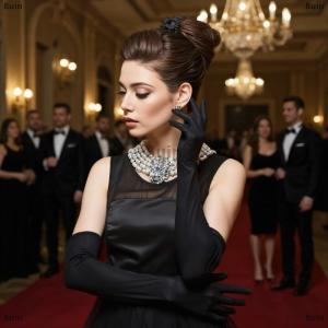 [COD] Buin High Elastic Spandex Sun Protection Long Gloves Party Nightclub Wedding Performance Black Gloves