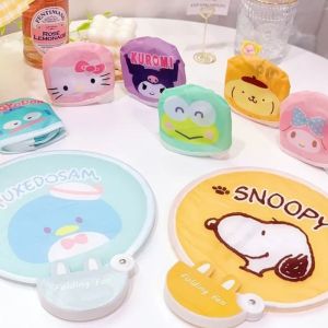 Sanrio Kawaii Pochacco Fan Hello Kitty Kuromi Student Cartoon Summer Portable Foldable Fan Mini Round Storage Bag Toy Kids Gift
