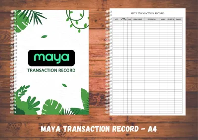 GCASH / MAYA TRANSACTION RECORD • Laminated Cover • A5 / A4 size • 80gsm • 70 leaves • 140 pages • OPTION TO CUSTOMIZE
