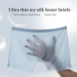 LANGJ ระบายอากาศได้ระบายอากาศ กางเกงบ็อกเซอร์บางเฉียบ ไร้รอยต่อไร้รอยต่อ สีทึบทึบ ชุดชั้นในสำหรับผู้ชาย อีลาสติก แห้งเร็วมาก กางเกงในให้ความรู้สึกเย็น สำหรับผู้ชาย