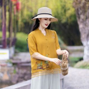 Áo Đũi Trung Niên Nữ Tặng Mẹ A22 thời trang người lớn tuổi 40 50 60 70 mặc nhà hè thu sang trọng cao cấp Bigsize giá rẻ