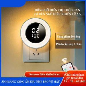 Đồng hồ hiển thị thời gian có đèn ngủ điều khiển từ xa ánh sáng vàng ấm dịu nhẹ bảo vệ mắt chức năng hẹn giờ tắt  điều chỉnh tăng giảm độ sáng