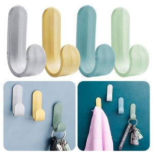 1/5pcs J Shape Seamless Wall Hanging Storage Hooks / Nail-Free Space Saving Door Storage Self Adhesive Candy Color Rack Hanger / Wall Mounted Bathroom Kitchen Bag Hats Storage Holder
