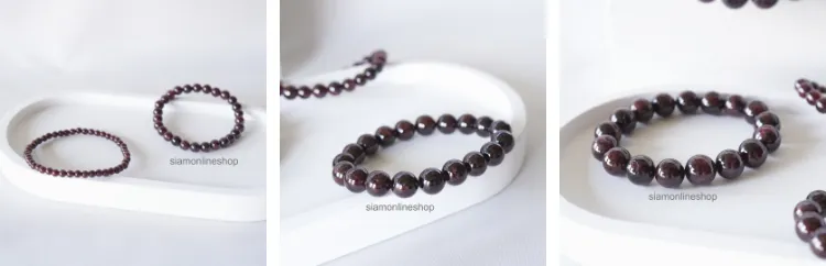GARNET หินโกเมน จากพม่า เลือกขนาดเม็ดหินได้ (4-12 มม.) หินแห่งสุขภาพและความมั่นคง สร้อยข้อมือหินแท้