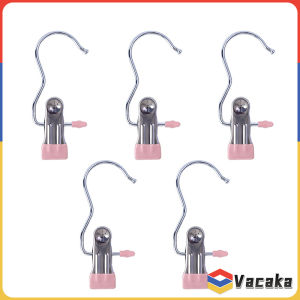 Vacaka Windproof with Hook Clothes Drying Clips Clothes Drying Hanger Stainless Steel Anti-slip Clip 5pcs