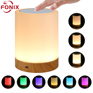 Ready Stock FONIX Led Light Colorful Creative Wood Grain Rechargeable Night Light Bedside Table Lamp Atmosphere Light Touch Pat Light