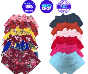 1Tap Kids 2-4 years old Trendy Toddler Girls Printed and Plain Ribbon Shorts Pambahay Pambata Fashion Babys Clothing Bottoms