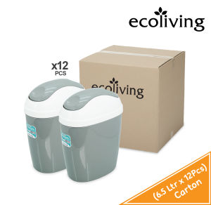 ECO LIVING CARTON DEAL 12Pcs/Ctn 6.5Ltrs Rubbish Bin W/Swing Lid CoverBathroom Kitchen Office Tong SampahECO-190-12