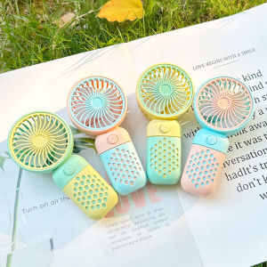 DQRGO [Ready Stock] Cute Cartoon Portable Mini USB Fan with Phone Stand Office Student Handheld Small Fan Strong Wind Rechargeable Table Fan Cooling Fan Free Battery