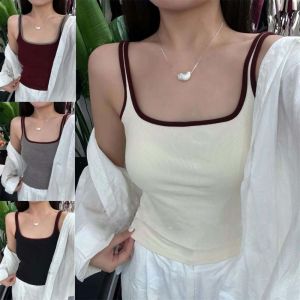 YTM Spicy Girl Style Y2k Slim Crop Top Square Neck Sleeveless Camisole with Pads Soft Patchwork Womens Pinstripe Vest Summer