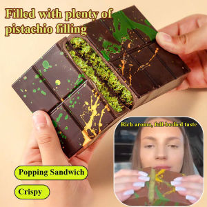 【Rich/Silky】Internet celebrity Dubai chocolate/0 trans fat/Pure cocoa butter sandwich dark chocolate/Pistachio paste sandwich crispy chocolate/Afternoon tea/Date
