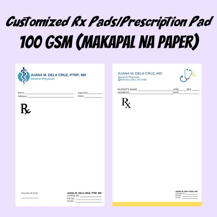 Customized RX Pads/Prescription Pads 100 GSM (SMUDGEPROOF AND WATER