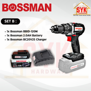 SYK BOSSMAN BBID-120M 20V Cordless Brushless Hammer Drill Cordless Impact Drill Mesin Gerudi Tukul Tanpa Wayar