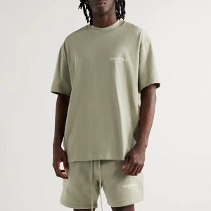 YCAMEL 2023 Fog fear of God double thread essential flocking letter high street short sleeve t-shirt men and women trend couple