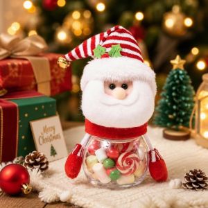 WOODP With Lid Christmas Candy Jar Santa Claus Clear Design Candy Storage Bottle Home Decor Snowman Candy Box Xmas Holiday