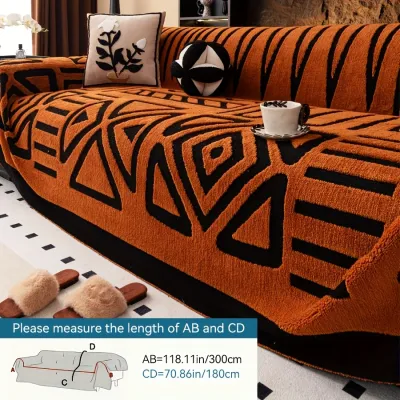 1pc New Bohemian Style Sofa Protector Vintage Interlaced Comfortable Sofa Blanket Suitable for Pets Anti-slip Protection Luxury Thick Velvet Sofa Cover Machine Washable Soft Plush Furniture Decoration Applicable to Armchairs Double Sofas