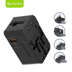 BAVIN PC2111 Universal Travel Adapter 20W Fast Charger USB-A + Type-C + QC | Multi-Port Plug & LED Light