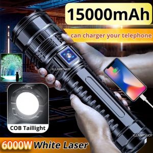 6000W Super Long Distance Flashlight with Powerbank function Torch light super bright Lampu Camping Gantung Waterproof USB Emergency Light Lampu suluh