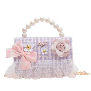 Christmas gifts Pearl Handle Childrens Small Handbags Sweet Flower Bow Girls Shoulder Bags Lovely Princess Lace Crossbody Bag Kids Accessories