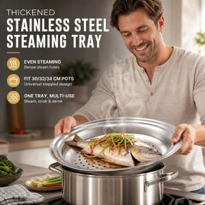CHLOCH Thickened Stainless Steel Steamer Tray Universal 30/32/34cm Kitchen Cooking Tool Steamer Rack for Multi Cookware Wok Accessories