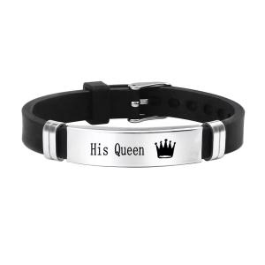 2 Pcs/Set Trendy Sport Silicone Couple Bangle Black White Crown Her King His Queen Stainless Steel Bracelet