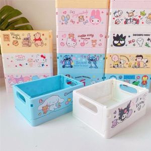 Kawaii Cartoon Kuromi My Melody Cinnamoroll Desktop Folding Plastic Stationery Cosmetics Clothes Storage Box Girly Heart Gift