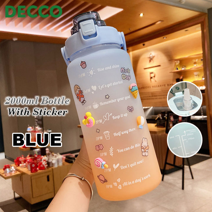 DECCO 2000ml Water Bottle With Straw Cute Portable Scale Bottle