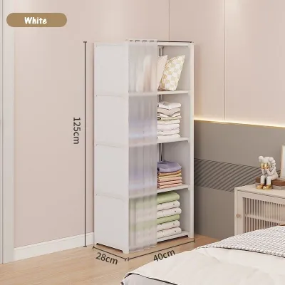 Dustproof Wardrobe Cloth Storage Book Shelf Cabinet Rack with Curtain Rak Baju Buku