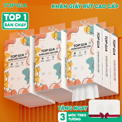 Giấy vệ sinh treo tường Top Gia thùng 6 bịch đa sắc làm từ bột giấy thiên nhiên, 1280 tờ 4 lớp dày dặn