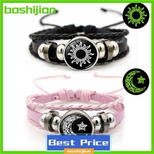 bashijian 2Pcs Luminous Couple Bracelets Sun Moon Adjustable Black Braided Bracelet Friendship Fashion Romantic Jewelry Birthday Gifts