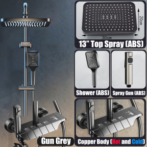 Shower Set 4 In 1 Sus 304 Shower Faucet Set Hot Cold Piano Button Shower Set - Gun Grey
