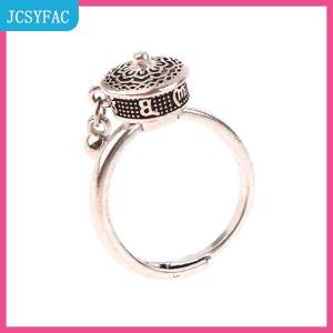 JCSYFAC Phật giáo Tây Tạng cầu nguyện bánh xe Vòng chúc may mắn luân xa vòng hoa sen Vòng mở điều chỉnh xoay Nhẫn quà tặng
