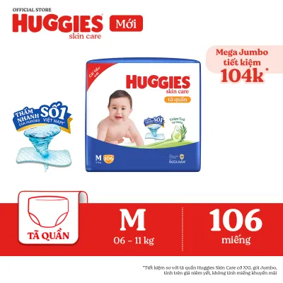 [17-24.08 GIẢM THÊM 90K] Gói Tã/bỉm quần HUGGIES SKINCARE MEGA JUMBO size M 102+4 miếng
