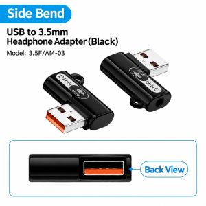 ALLLUCK USB đảo chiều Bộ chuyển đổi USB sang 3.5mm Nam sang Nữ 90 độ Bộ chuyển đổi âm thanh cho tai nghe. Hỗ trợ tai nghe TRRS Cắm là chạy Bộ chuyển đổi âm thanh USB Âm thanh máy tính xách tay