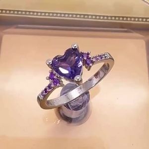 Kemstone Silver Plate Fashion Classic Heart Shape Purple Crystal Wedding Rings for Women NCL